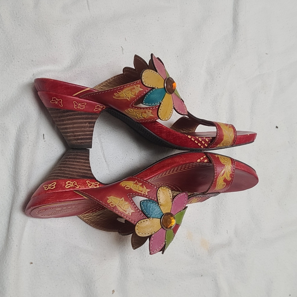 Spring Step Women's Red Floral Sandals, Low Heel, Size 40, Papaya - Picture 5 of 13